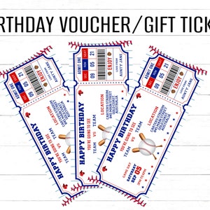Baseball Gift Ticket Team Baseball Ticket Birthday Gift to edit, download, print instantly. Baseball Surprise Ticket Game Day Gift Ticket image 4