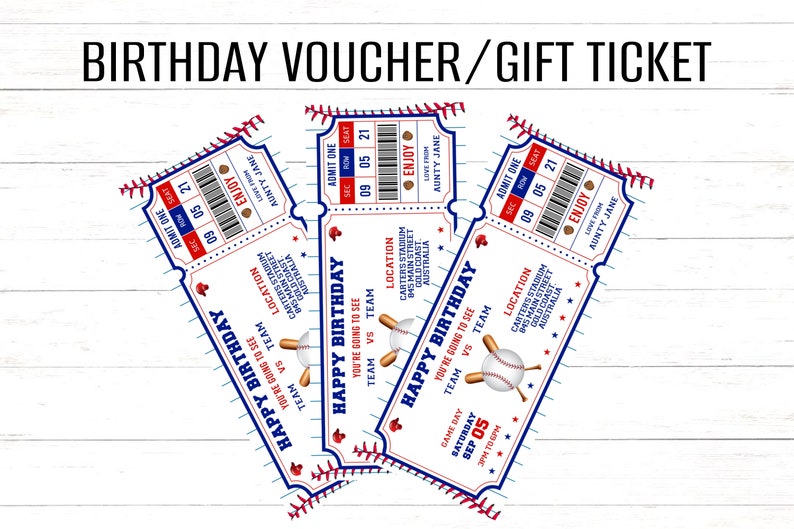 Baseball Gift Ticket Team Baseball Ticket Birthday Gift to edit, download, print instantly. Baseball Surprise Ticket Game Day Gift Ticket image 4