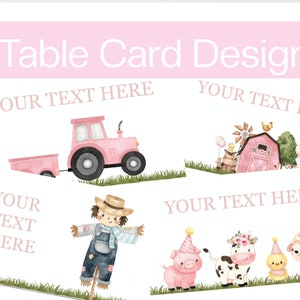 Panneaux de nourriture de fête d'anniversaire, panneaux de Table d'anniversaire modifiables de ferme rose pliés, panneaux de Table personnalisés ferme, téléchargement immédiat fête à la ferme pour filles