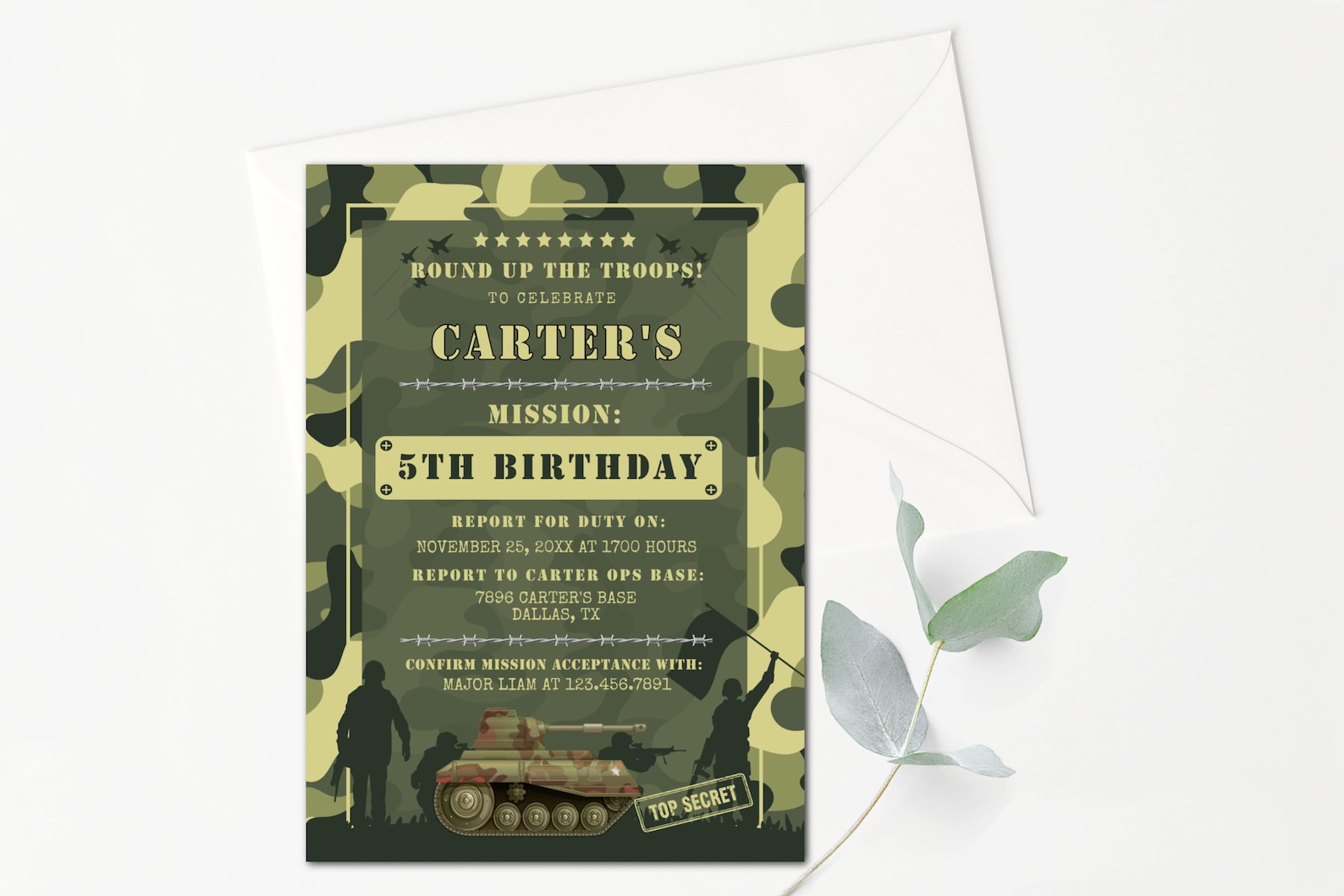 Editable Army Birthday Invitation Template With ID Badges Army Party ...