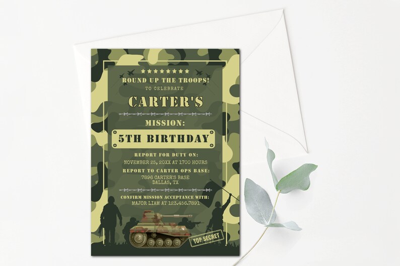 Editable Army Birthday Invitation Template With ID Badges Army Party ...