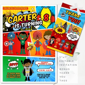 Superhero Invitation Editable Template Superhero Birthday Invitation Printable Superhero Cartoon Comic Superhero Birthday Party Invitation