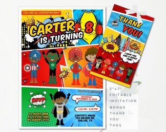 Superhero Invitation Editable Template Superhero Birthday Invitation Printable Superhero Cartoon Comic Superhero Birthday Party Invitation