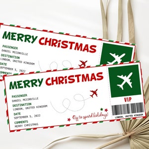 Modello modificabile di carta d'imbarco per biglietto di Natale Regalo di Natale falso stampabile Biglietto di viaggio Carta d'imbarco finta Scarica e stampa immediatamente