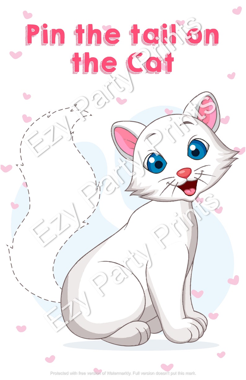 Pin The Tail On The Cat Printable Game Instant Download Etsy