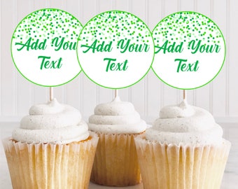 Green Birthday Party Cupcake Toppers Editable Green Cupcake Party Cake Toppers Green Birthday Toppers Green Party Cookie Toppers