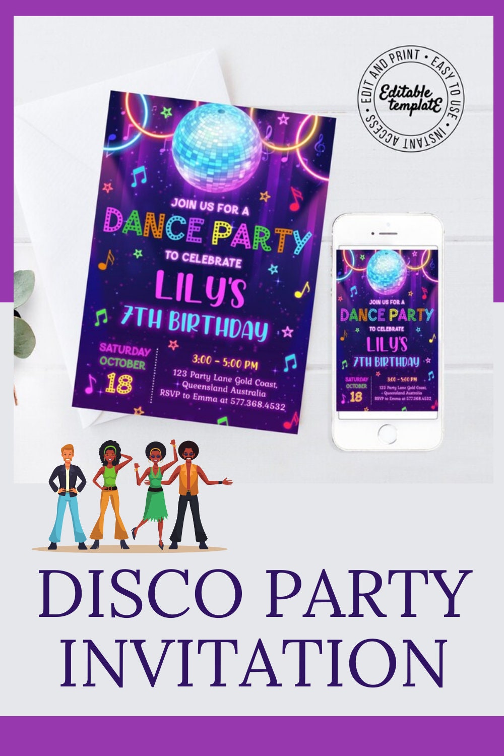 Pass VIP soirée disco, insigne de passe dans les coulisses de la soirée  dansante, fête d'anniversaire danse disco fille imprimable, modèle  MODIFIABLE instantané numérique, DP2 -  France