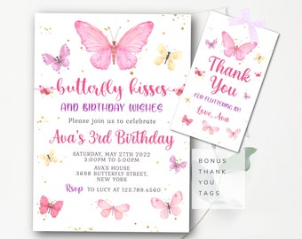 Editable butterfly Invitation Butterfly Birthday Invitation you edit and easily print yourself. Girls Invitation Butterflies Party - BFI2