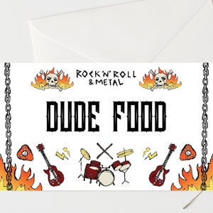 Etiquetas de comida para festa Born to Rock Etiquetas de mesa para festa de aniversário Rock Etiquetas de comida para festa de aniversário Rock and Roll Modelo de cartão de mesa Rock
