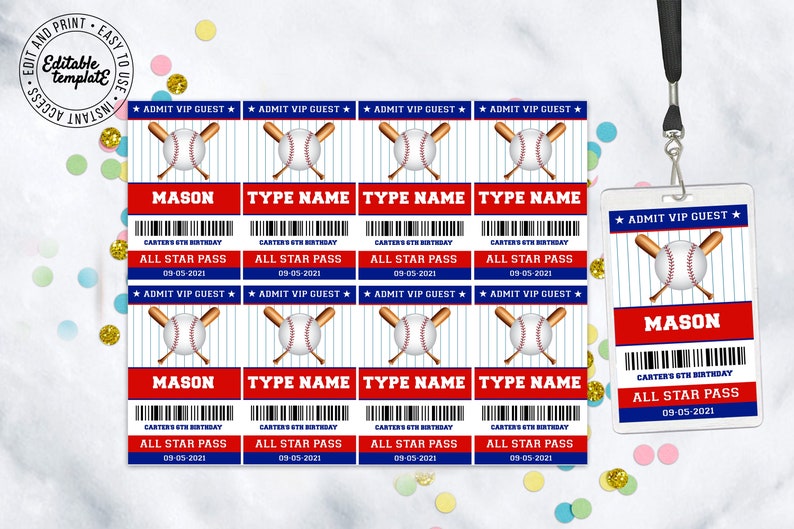 Baseball ID Cards Template Baseball Birthday Party Cards Baseball ...