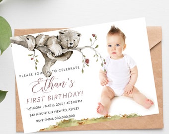 Editable Woodland Invitation Woodland Birthday Photo Invitation Woodland Photo Birthday Invite Forest Themed Party Instant Download