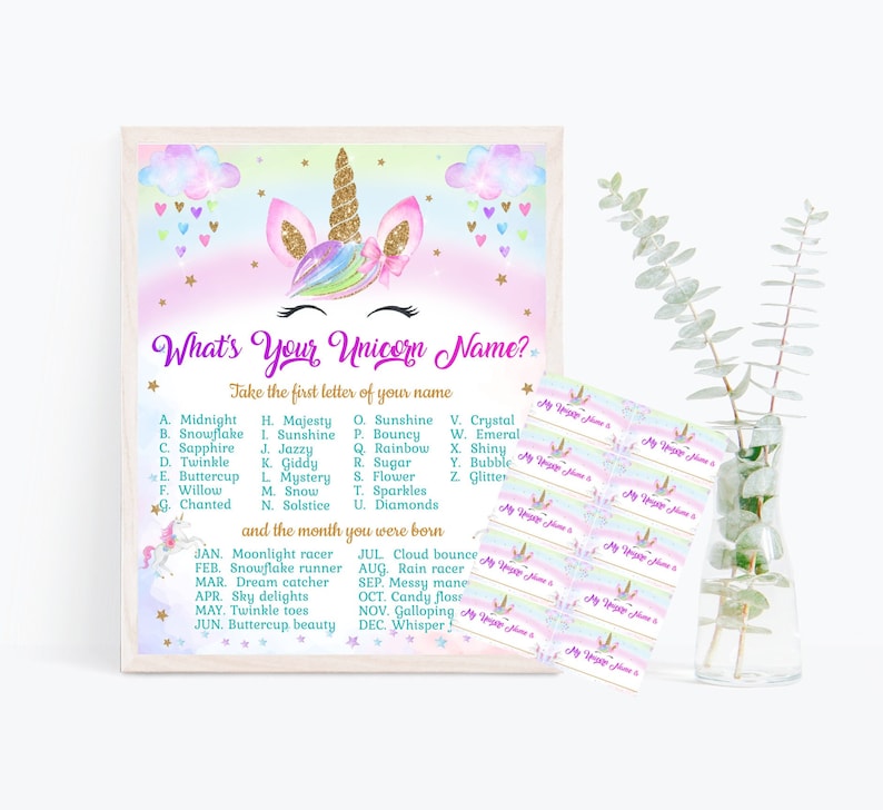 What is Your Unicorn Name Game Unicorn Party Game Unicorn Birthday Game ...