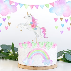 Unicorn cake toppers Unicorn birthday centerpiece for instant printing 15Unicorn birthday decor Rainbow Unicorn Birthday Party Cake Decor