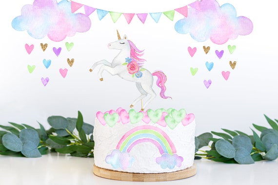 Décoration de gâteau licorne arc-en-ciel pour enfants, fête d