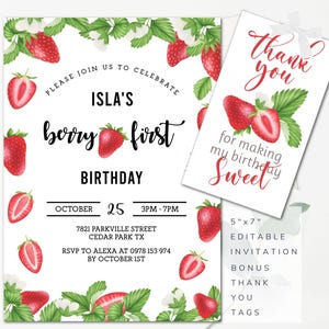 Berry First Birthday Invitation Printable Strawberry 1st Birthday Editable Berries 1st Birthday Invitation Template for Instant Download ST1