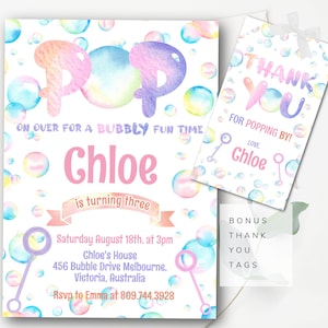 Editable Bubbles Invitation Birthday Bubbles Invitation Bubbles Birthday Invitation Girls Bubbles Party Invitation Pop On Over Invite - BBP3