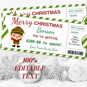 Editable Gift Voucher Printable Elf Christmas Gift Certificate Template Editable Christmas Gift Coupon for Kids Instant Edit and Download