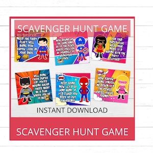 Super Heroes Party Game Scavenger Hunt Superheroes Printable Party Game Superhero Birthday Game Scavenger Hunt Game Print or Edit the Text