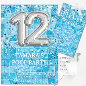 Editable Girls 12th Birthday Pool Party Invitation Template Swimming Party Invitation Editable Girl Invitation Instant Download Template SP9