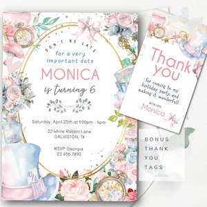 Alice in Wonderland Invitation Template Wonderland Birthday Party Invitation Alice in Onederland Mad Tea Party Alice Birthday Invite AW