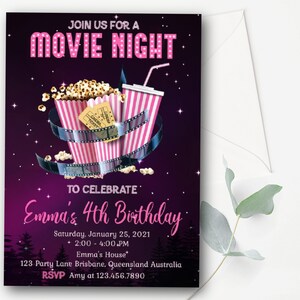 Movie Night Invitation Movie Birthday Invitation Movie Sleepover Popcorn Party Invitation Instant Download Editable Invitation MNP6 image 2