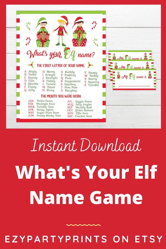 Christmas Game Whats Your Elf Name Game INSTANT DOWNLOAD Instant  Christmas Game Whats Your Elf Name Game INSTANT DOWNLOAD Instant