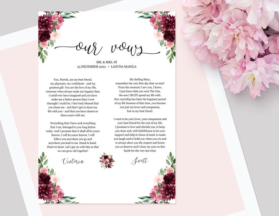 Editable Wedding Vows Two Sizes Templates Bohemian Wedding | Etsy
