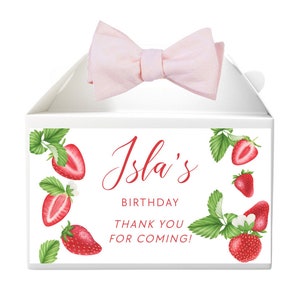 Strawberry Birthday Gable Gift Box Label, Editable Berry Sweet Gable Box Label Strawberry Birthday Favor Box Labels for Instant Download ST1