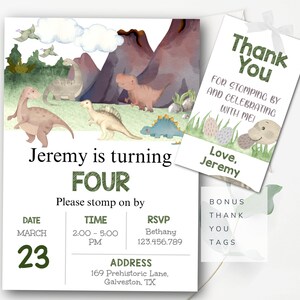 Dinosaur Birthday Invitation Template Editable Dinosaur Birthday Party Invitation Dinosaur Invitation Dino Invitation Dinosaur Thank You tag