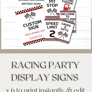 Editable Racing Birthday Signs, Printable Car Race Party Signs X 6 to ...