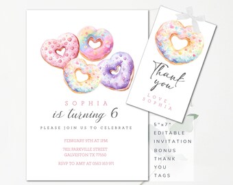 Donut Invitation Editable Sweet Treats Invitation Donut Instant Birthday Invitation Instant Download Sweetheart Donut Birthday Party