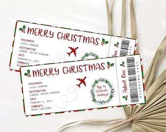 Christmas Plane Ticket Template Boarding Pass Editable Christmas Travel Ticket Christmas Gift Ticket Gift Template Faux Plane Ticket Gift