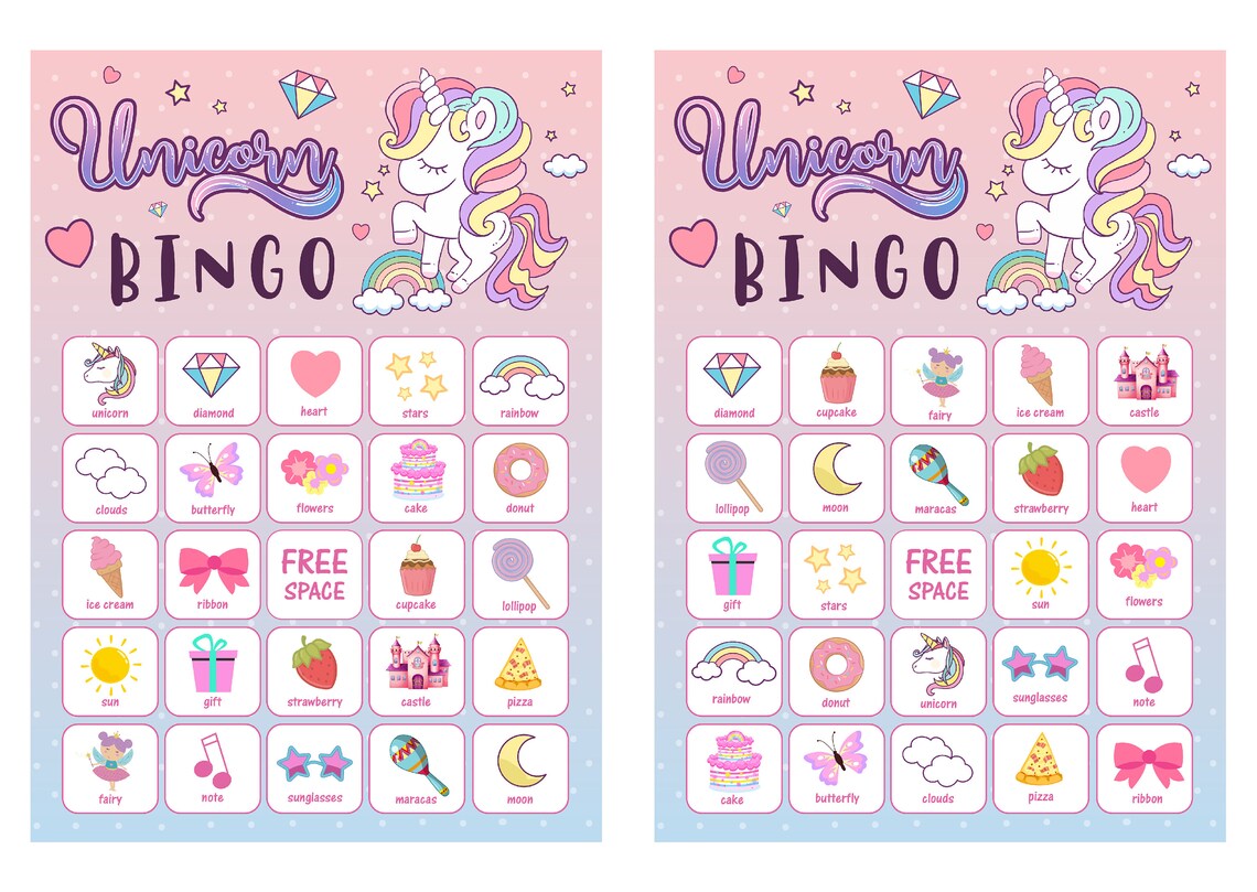 unicorn bingo game unicorn printable bingo game easy 5 in a etsy