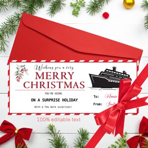 Weihnachtskreuzfahrt-Geschenkgutschein Bearbeitungsbare Kreuzfahrtgeschenkkarte Bearbeitungsbare Überraschungs-Weihnachtsgeschenk-Kreuzfahrt Faux-Karte INSTANT EDIT & DOWNLOAD