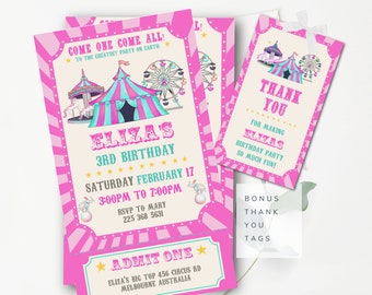 Editable Pink Circus Invitation Carnival Birthday Party Invitation Carnival Invite Circus Birthday Invitation Big top invitation Pink Circus