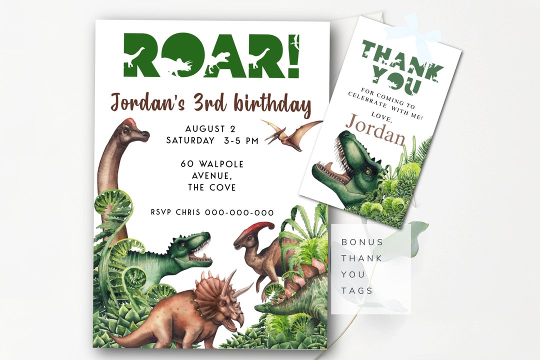 Dinosaurs Birthday Invitation Template Editable Boy Birthday Invite ...