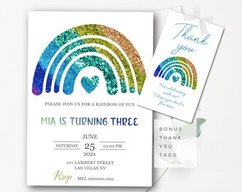 Rainbow Invitation Template Editable Rainbow Birthday Invitation Rainbow Invite Glitter Rainbow Invitation Girl Rainbow Invitation