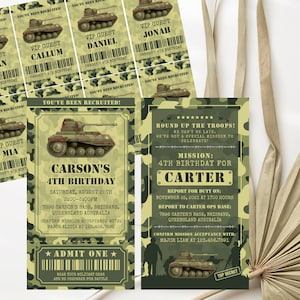 Editable Army Birthday Invitation Template with ID Badges Editable Army Invitation Military Birthday Invitation Army Camo Print or Text