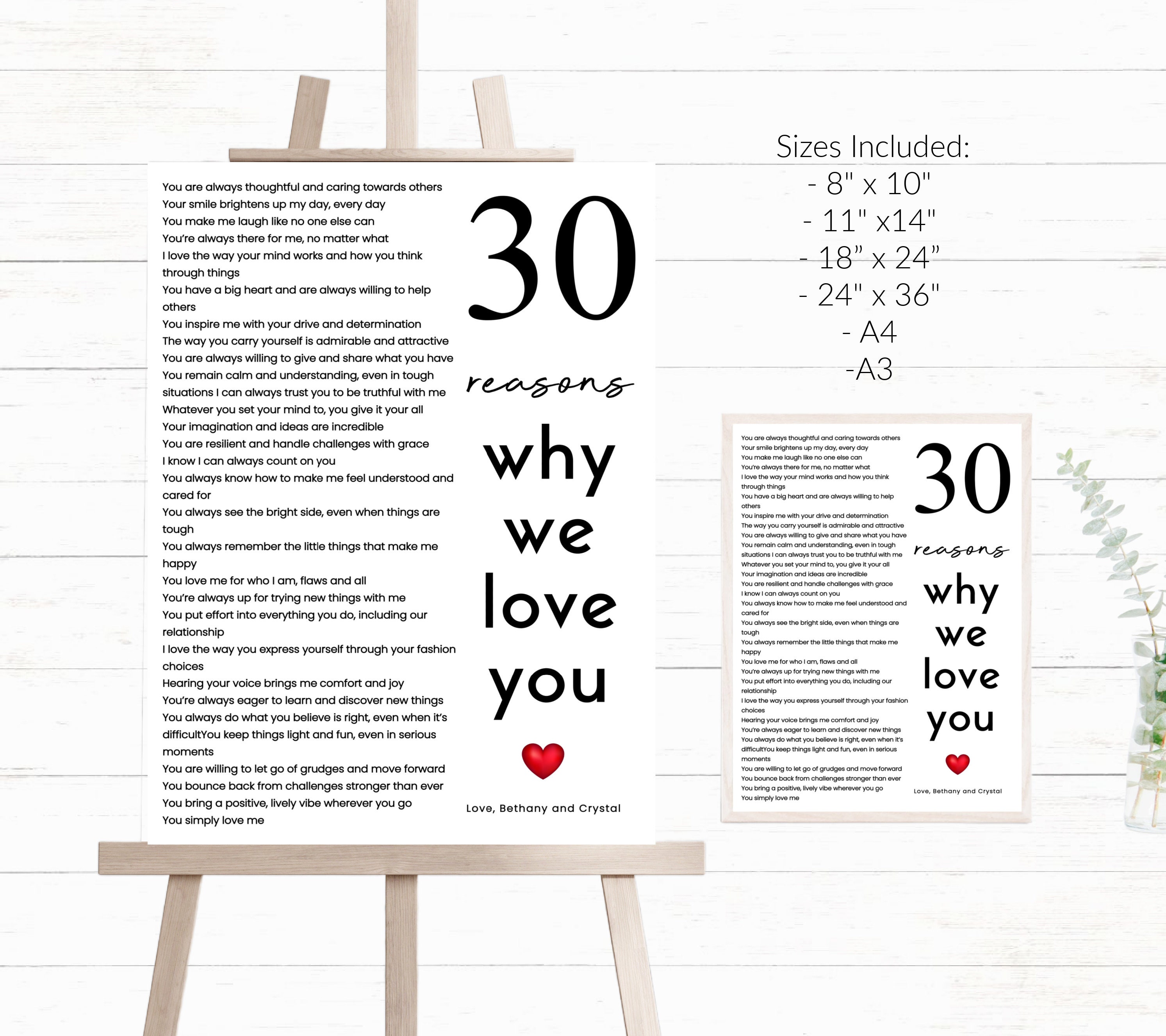 30 Reasons Why We Love You Poster Template Printable 30th Gift for Her ...
