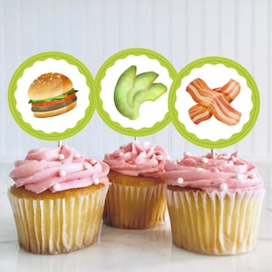 Burger/Bbq Party cupcake toppers for instant printing toppers cake toppers cupcake party toppers birthday party toppers, BBQ3