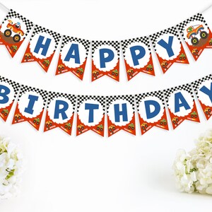 Editable Monster Truck Happy Birthday Banner Monster Truck Birthday Party Decorations Monster Jam Party Printables Printable Template - MTP5