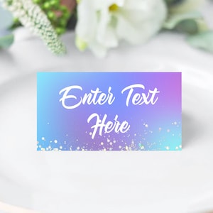 Fairy Folded Table Sign, Blue Purple Birthday Party Tent Cards, Glitter purple birthday party table cards, Glitter Party Food Tent Cards HF