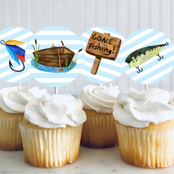 Fishing Birthday Party Cupcake Toppers for Instant Printing