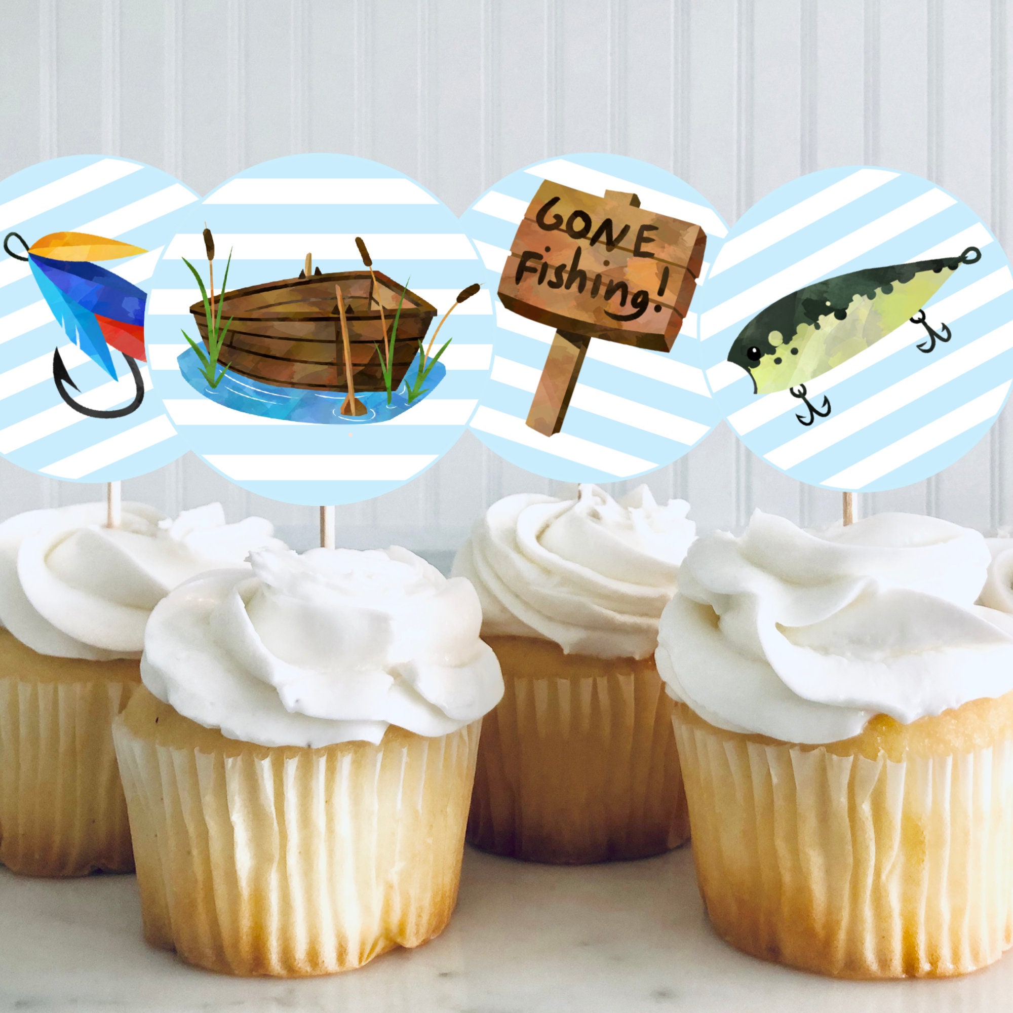  Gone Fishing Bobber Cupcake Toppers Niños Pequeños