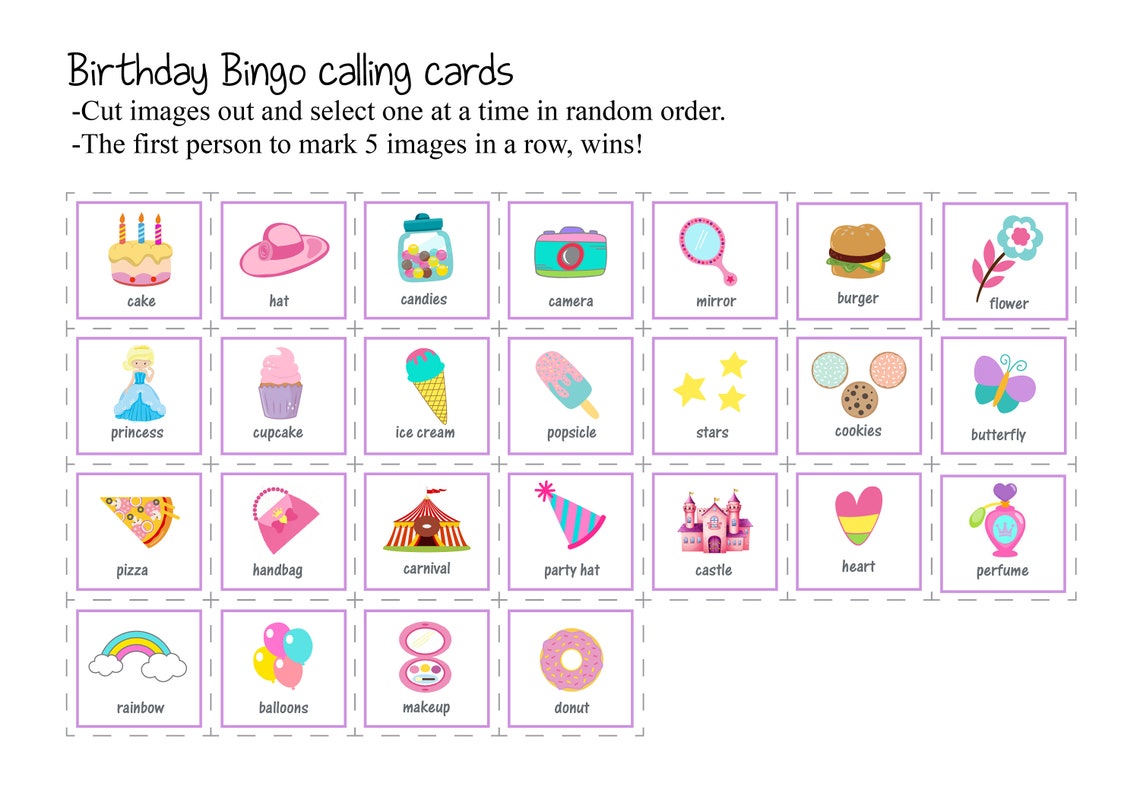 Girls BINGO Game Instant BINGO Printable Bingo Game Easy 5 | Etsy Australia