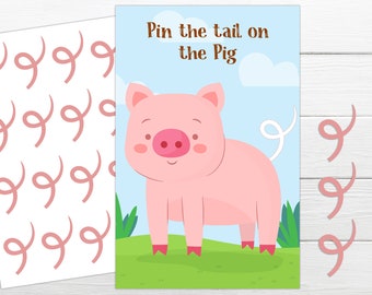 Pin the Tail on the Pig Birthday Game Pin the Tail Game Farm Party Games Instant Download