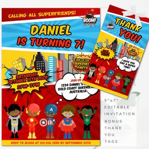 Editable Superhero Invitation Template Superhero Birthday Invitation Printable Superhero Cartoon Comic Birthday Party Invitation