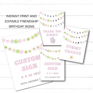 Editable Friendship Beads Bracelet Birthday Signs Alphabet Charms Bracelet Party Signs Custom Girls Era Birthday Party Instant Download FBS