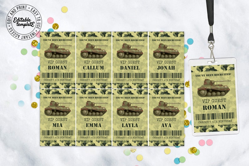 Editable Army Invitation Ticket Army ID Badges Included Army Ticket Invitation Army Birthday Invitation Military Invitation Tank Camo image 2