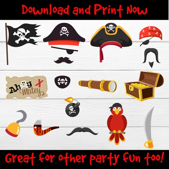 Accesorios para fiestas piratas. Accesorios de fotomatón pirata para  descarga instantánea Accesorios imprimibles piratas para fotos Decoración  de fiesta de cumpleaños pirata Pirata THP7 -  México